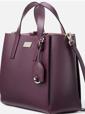 Kate Spade Plum Structured Leather Tote/Crossbody Bag with Gold Hardware-Large